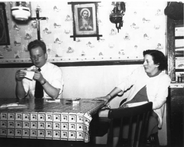 105: Pat and Mary Dunphy, in the family parlor. (circa 1949) [courtesy of Mary  (Dunphy) Lamb]  - children of Thomas Dunphy &amp;amp; Anne Carroll
